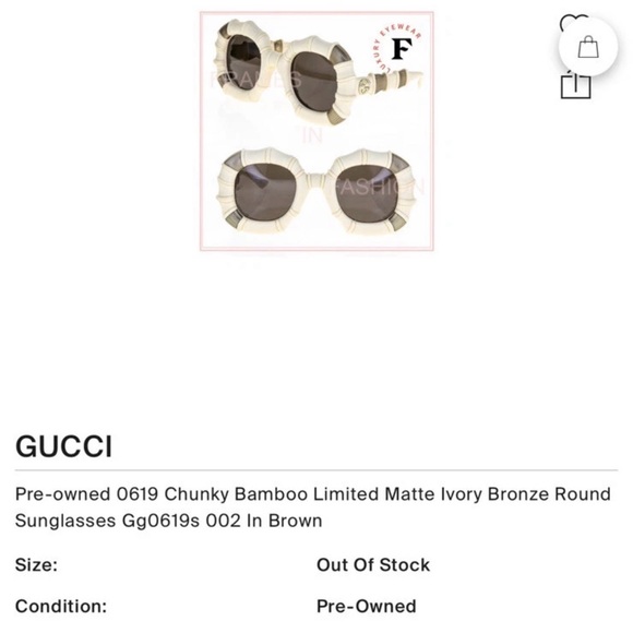 RARE Gucci Bamboo Bone Sunglasses in Ivory with Case & Dustbag - Picture 10 of 10